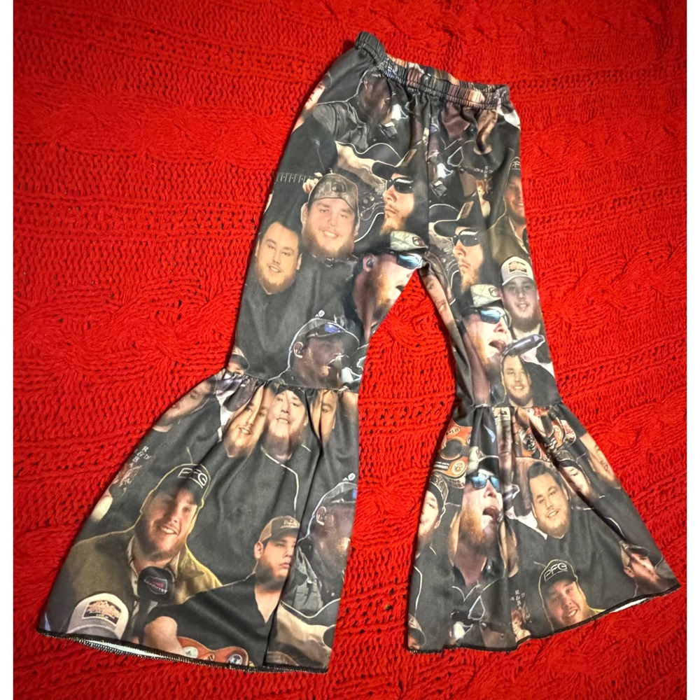 Luke Combs XS  Kids Bell Bottom Pants Country Music Fan Photo Print Flares
